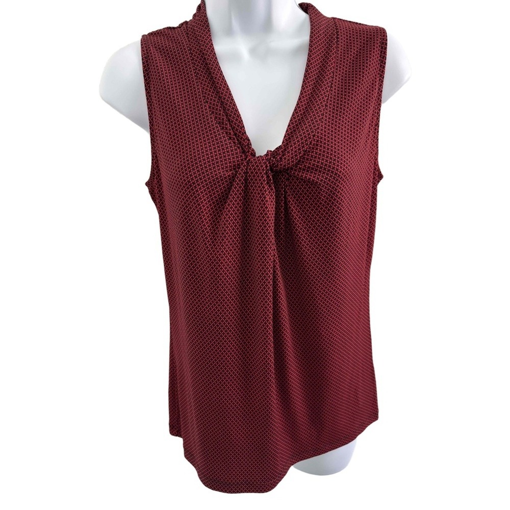 Jones New York Red Vneck Gathered Front Sleeveless Top Blouse Office Petite Plus